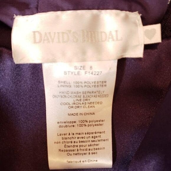 Davids Bridal NWT Strapless Gown F14227 size 8 Purple POCKETS attachable straps - Picture 4 of 8